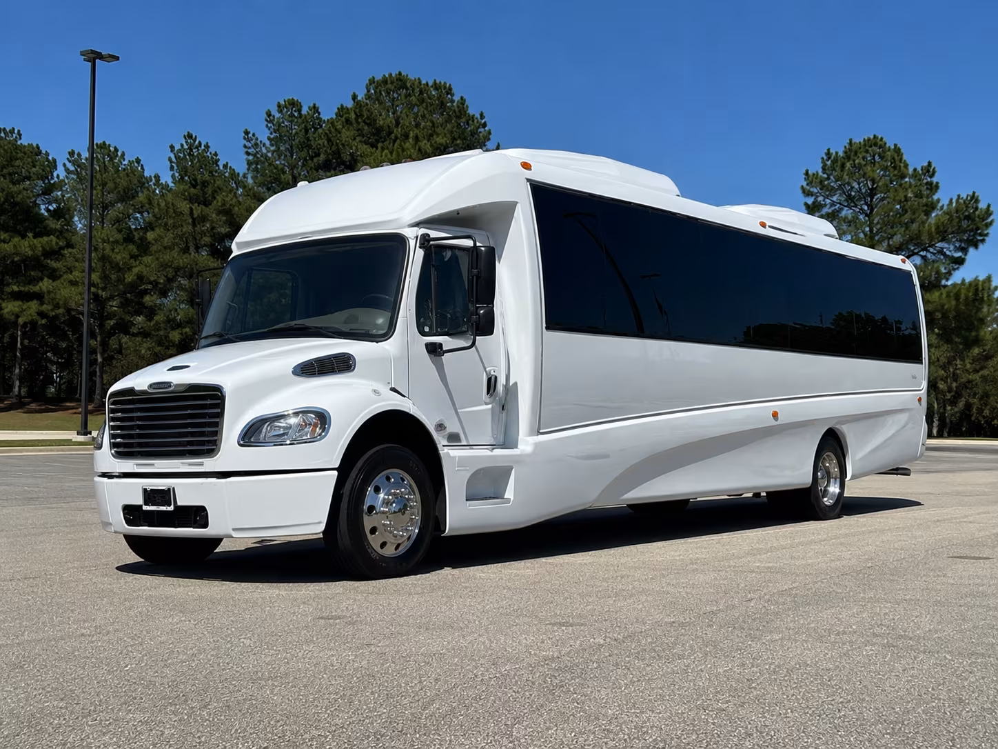 Group beside a Mercedes Sprinter limo in Midland