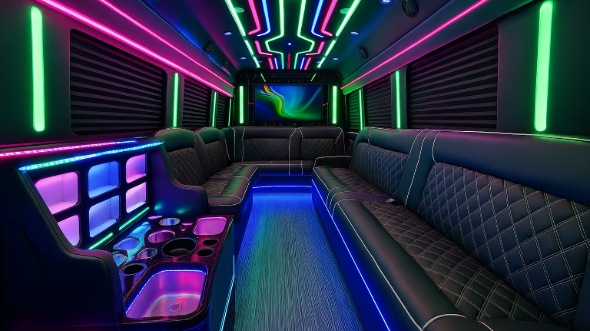 Interior of Charter Bus Company Lewisville's 20 Passenger Party Bus in Lewisville